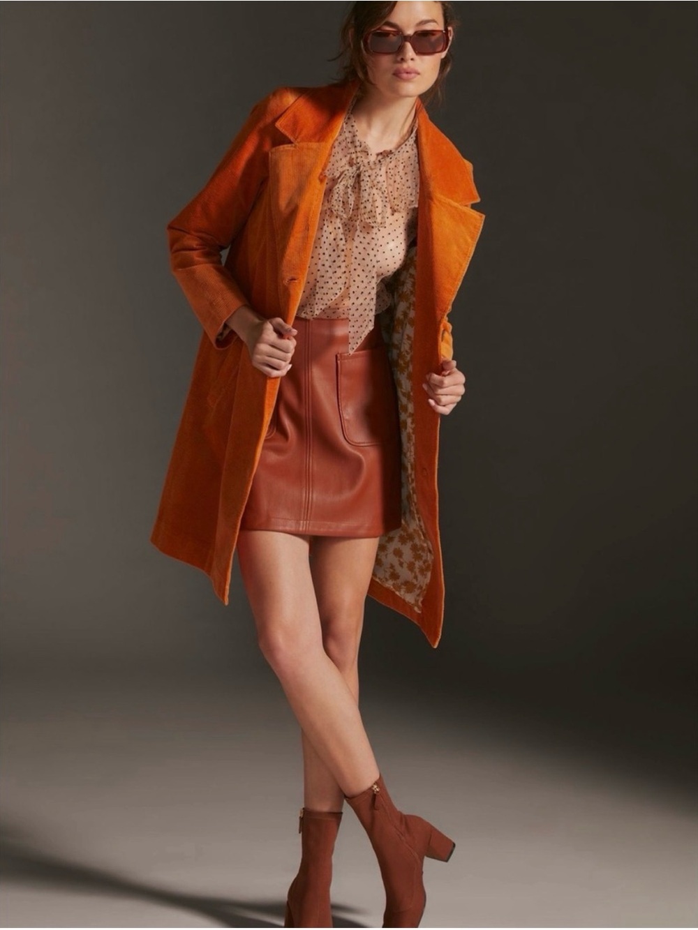 Anthropologie orange corduroy duster.  Size 6, but runs large